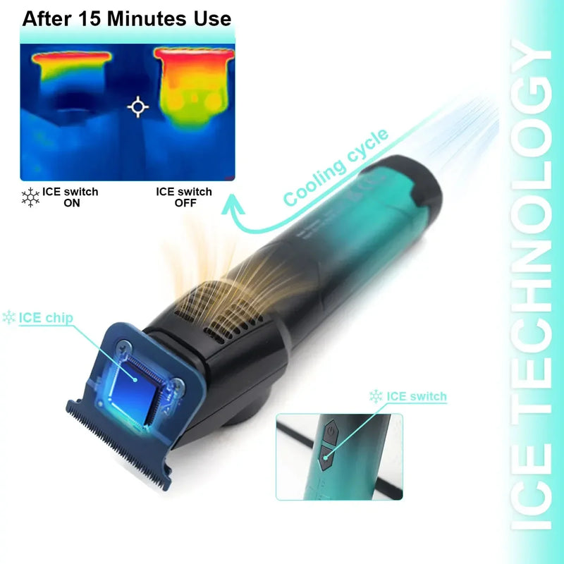 VGR V-946 Professional Ice Tech Hair Trimmer DLC Blade 0 Gap 8000RPM Brushless Blue Ceramic For Men Beard Trimming Grooming
