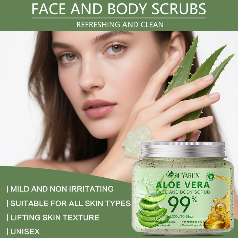 SUYARUN Aloe Vera Body Scrub Exfoliator - Natural Deep Cleansing, Hydrating for Sensitive Skin, Spa Quality Soft Smooth Skin.