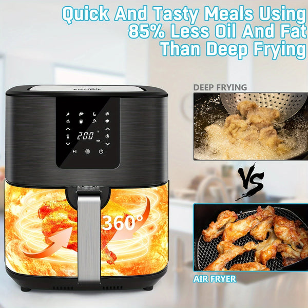 KitCook Large Air Fryer, 1500W 7QT AirFryer Cooker, Adjustable Temperature 100-400°F, 8 Presets Menu, Digital Touch Screen, Nons