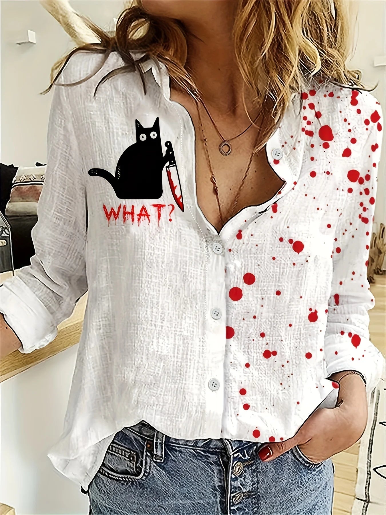 Women's Shirt Fashion Clashing Color Patchwork Shirt Top Temperament Sense Long Sleeve Cat Shirt 2023 Autumn Brand Design Shirt