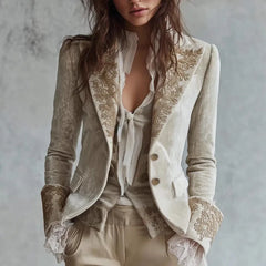 Women's Autumn Spring Blouse Jacket Long-sleeved Suit Corduroy Pocket Printed Lapel Bell Sleeves New Elegance Comfort Minimalist