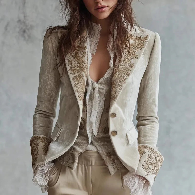 Women's Autumn Spring Blouse Jacket Long-sleeved Suit Corduroy Pocket Printed Lapel Bell Sleeves New Elegance Comfort Minimalist