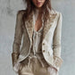 Women's Autumn Spring Blouse Jacket Long-sleeved Suit Corduroy Pocket Printed Lapel Bell Sleeves New Elegance Comfort Minimalist