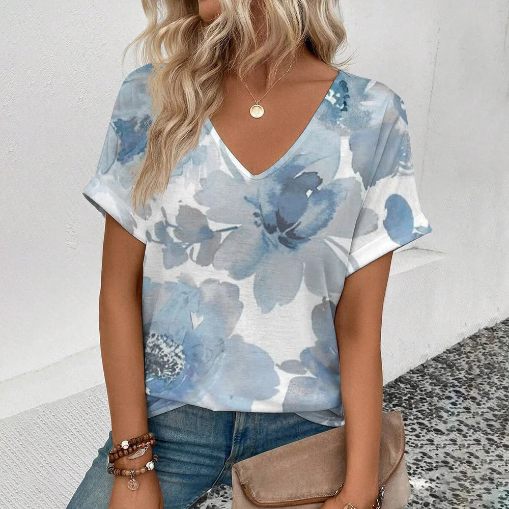 Women's T-Shirt Summer V-Neck T Shirt For Women Daily Fashion Short Sleeve Casual T-Shirt 3d Print Female Clothes