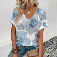 Women's T-Shirt Summer V-Neck T Shirt For Women Daily Fashion Short Sleeve Casual T-Shirt 3d Print Female Clothes