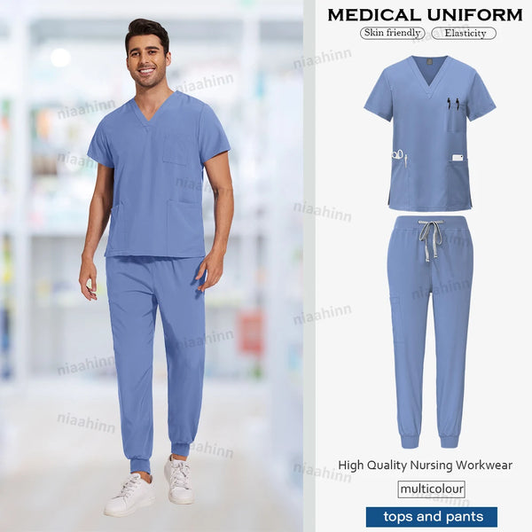 Scrubs Men Women Wholesale Scrubs Uniforms Medical Jogger Set Nurses Accessories Dental Clinic Pet Grooming Scrub Top Pants Sets