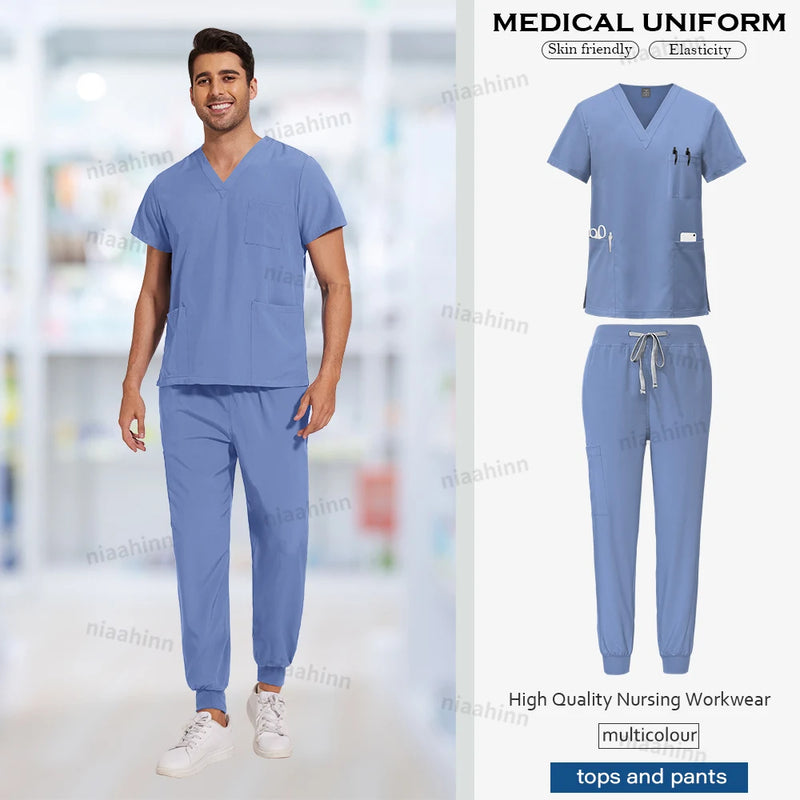 Scrubs Men Women Wholesale Scrubs Uniforms Medical Jogger Set Nurses Accessories Dental Clinic Pet Grooming Scrub Top Pants Sets