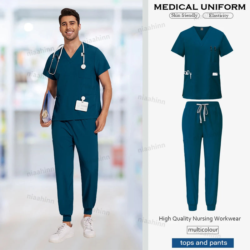 Scrubs Men Women Wholesale Scrubs Uniforms Medical Jogger Set Nurses Accessories Dental Clinic Pet Grooming Scrub Top Pants Sets