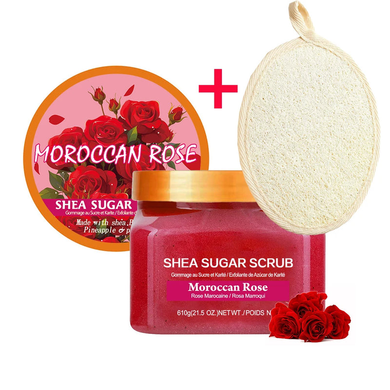 Shea Sugar Body Scrub Coconut Watermelon Rose Alpha Arbutin Hydrating And Exfoliating Scrub for Nourishing Includes Loofah Tool