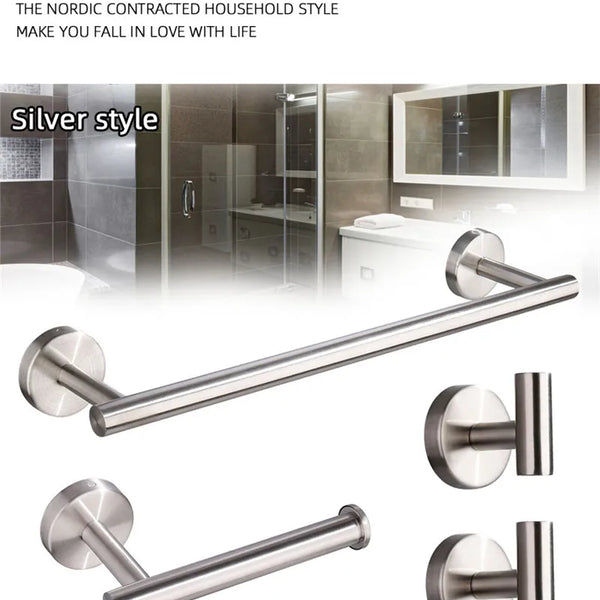 DecorBites™ Brushed Gold Bathroom Hardware Set: Towel Holder, Paper Holder, Robe Hook