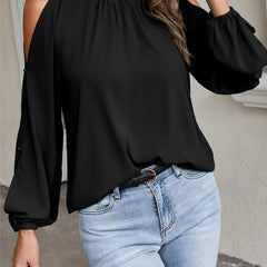 Sexy Off Shoulder Women's Blouse 2023 Spring Autumn Long Sleeve Casual Loose Shirt Black Green Tops Office Ladies Blouses