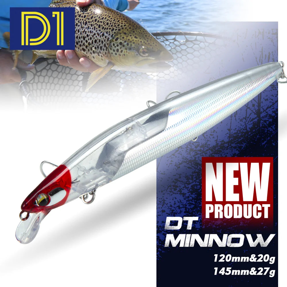 D1 Floating Minnow Fishing Lure 120mm20g/145mm27g Flash Flake Wobbler Baits Weight Slider System For Pike Bass Tackle
