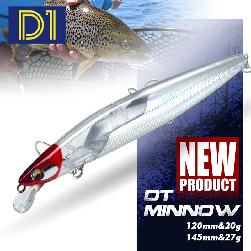 D1 Floating Minnow Fishing Lure 120mm20g/145mm27g Flash Flake Wobbler Baits Weight Slider System For Pike Bass Tackle