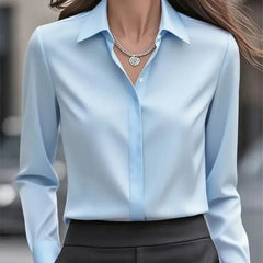 2025 New Women's Long-sleeved Shirt 10 Color Lapel Satin Button Cardigan Office Commuting Elegant Simple Top Basic Blouses