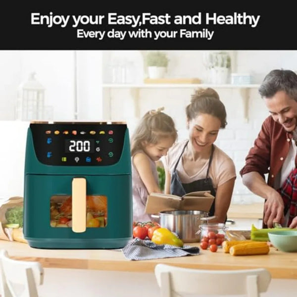 8QT Large Air Fryer with 8 Preset Menus One-Touch Digital Control Touchscreen Display Nonstick Green Finish Dishwasher Safe Com