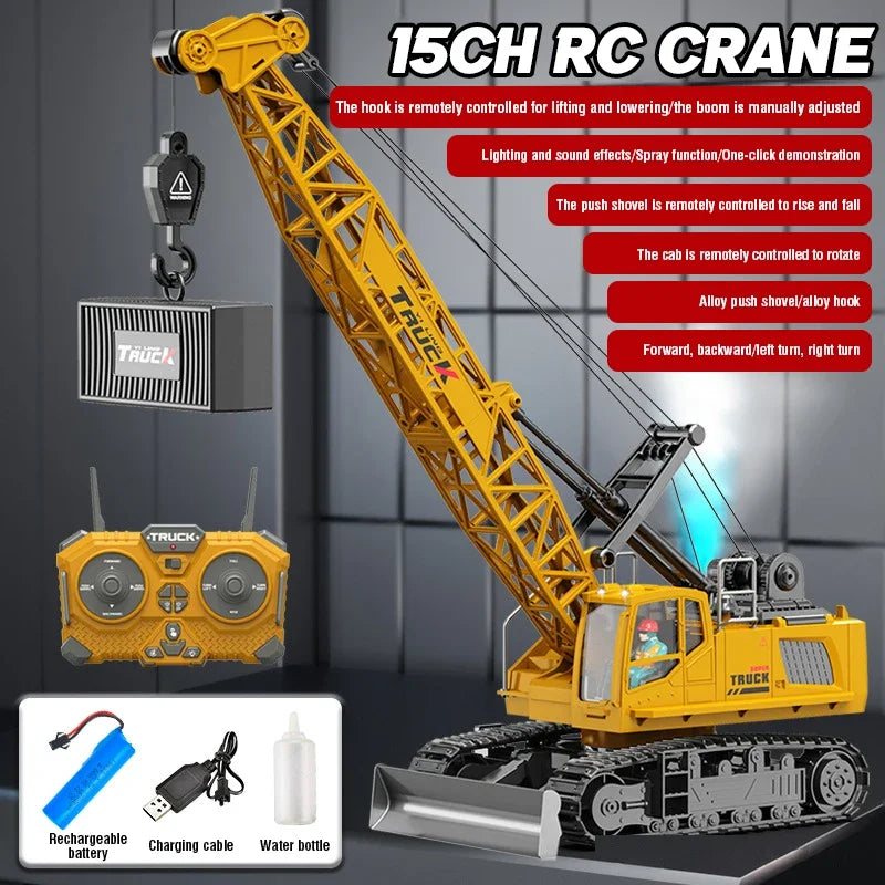 Big Rc Truck Alloy Crane 2.4G Remote Control Truck 9Ch 11Ch 13Ch 15Ch Spray Toy Radio Controlled Engineering Vehicle Excavator