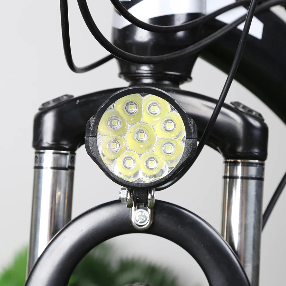 E-Bike Horn Light 2in1 9LED 18W Headlight with Horn and Light Switch for 36V 48V 60V Electric Scooter Bicycle Safety Flashlight