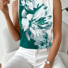 New In Elegant Blouses For Women 2025 Fashion Sleeveless Shirts Casual Flower Print Turtleneck Blouse Tops Camisas