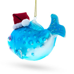 Fish in the Santa Hat Glass Christmas Ornament