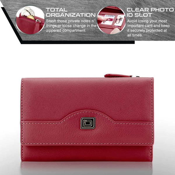 RFID Blocking Women's Leather Trifold Wallet